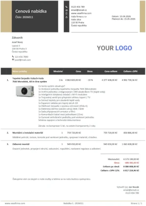Vzor cenovej ponuky