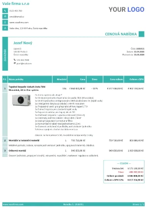 Vzor cenovej ponuky